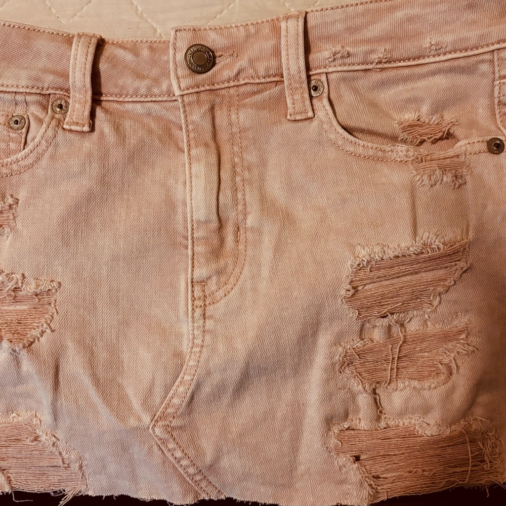 Distressed Pink Denim Skirt